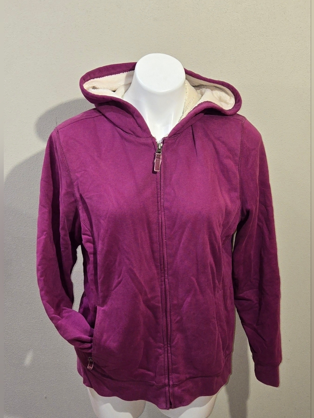 LL Bean Hoodie Women Purple Full Zip Fleece Lined Sweatshirt Outdoor Size Large